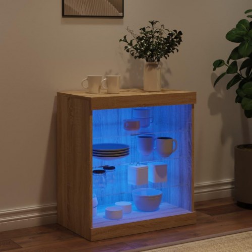 Skænk med LED-lys 60,5×37×67 cm - sonoma-eg