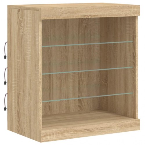 Skænk med LED-lys 60,5×37×67 cm - sonoma-eg