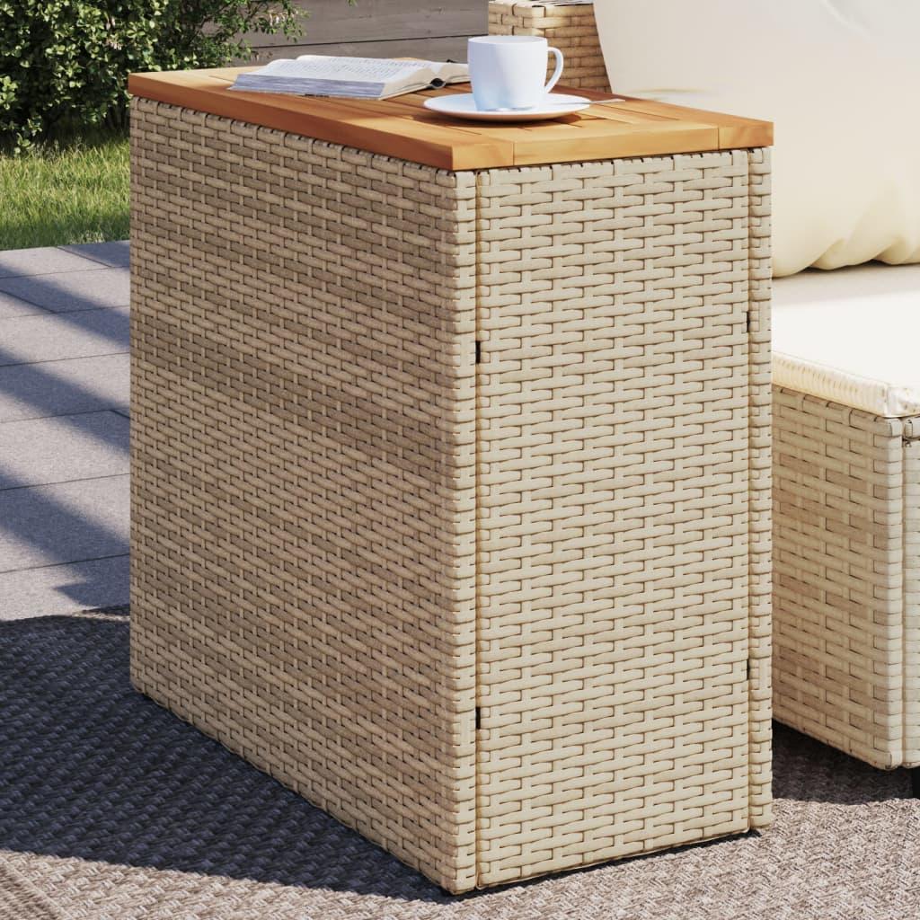 Havebord med trætop 58x27,5x55 cm polyrattan beige billede