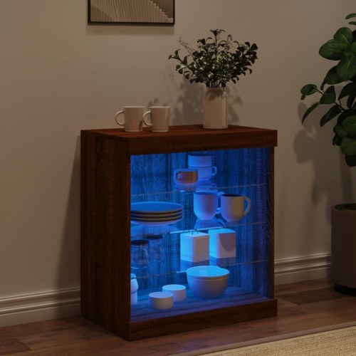 Skænk med LED-lys - brun egetræsfarve, 60,5 × 37 × 67 cm