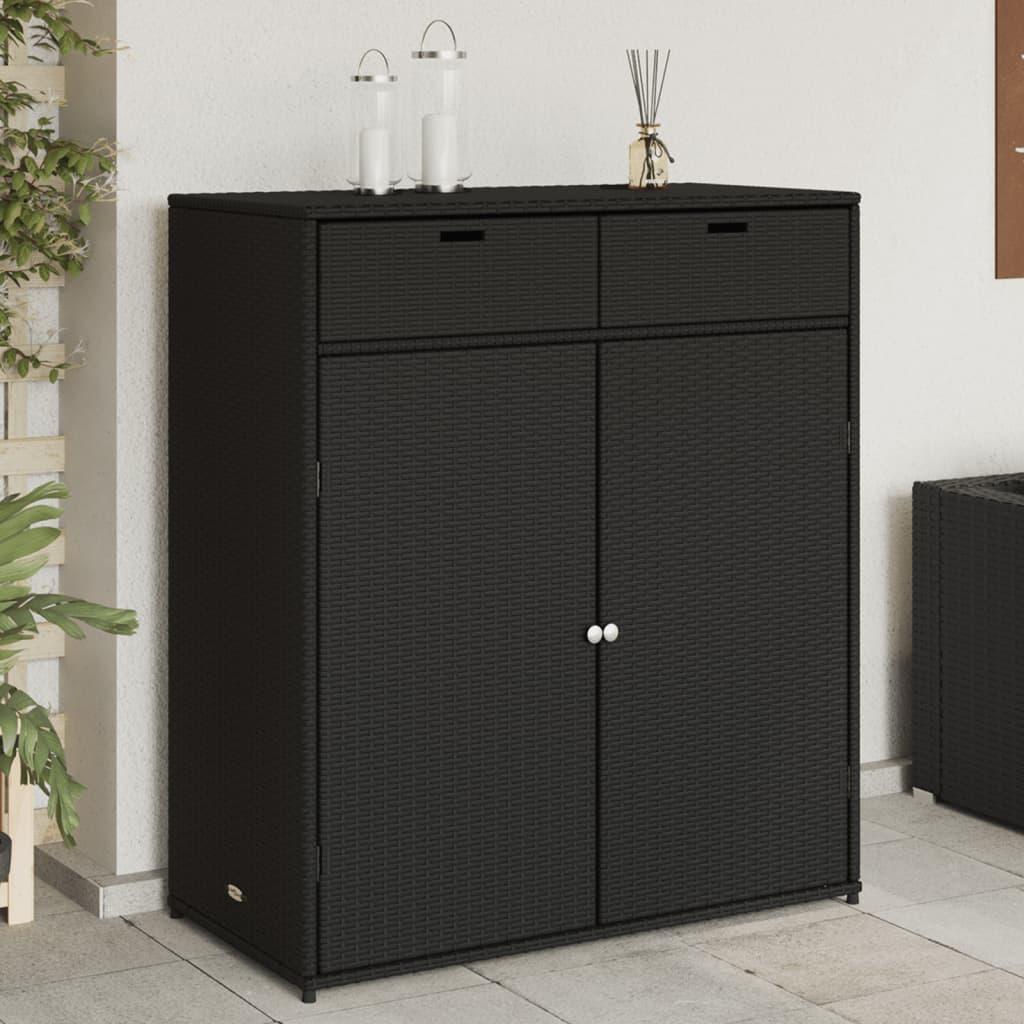Opbevaringsskab til haven i polyrattan - 105 × 55 × 113 cm, sort