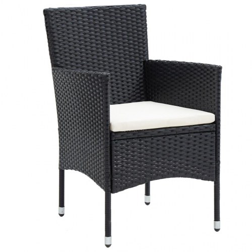 Bistrosæt til haven - 5 dele i sort polyrattan med hærdet glas