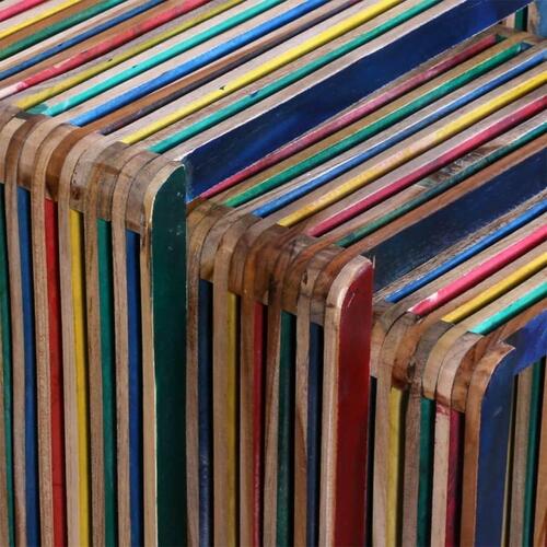 Indskudsbordsæt i tre dele farverigt genbrugsteaktræ