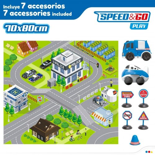 Speed & Go legetæppe med vej + tilbehør og køretøjer (6 dele)