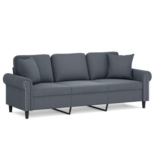 3-personers sofa i velour med pyntepuder - mørkegrå, sædebredde 180 cm