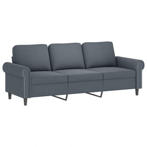 3-personers sofa i velour med pyntepuder - mørkegrå, sædebredde 180 cm