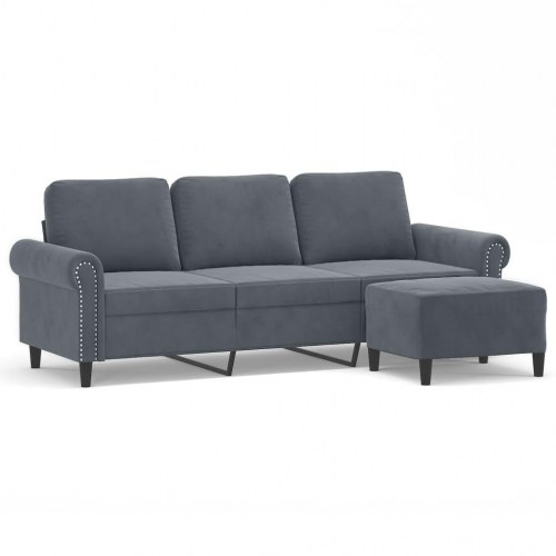 3-personers sofa med fodskammel - 180 cm velour, mørkegrå