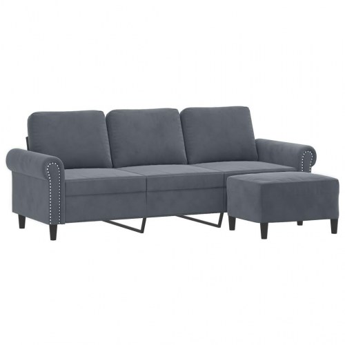 3-personers sofa med fodskammel - 180 cm velour, mørkegrå