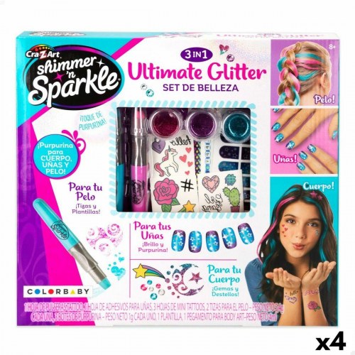 Cra-Z-Art Shimmer n’ Sparkle Ultimate Glitter - skønhedssæt til børn, negle/hår/krop, 4 enheder