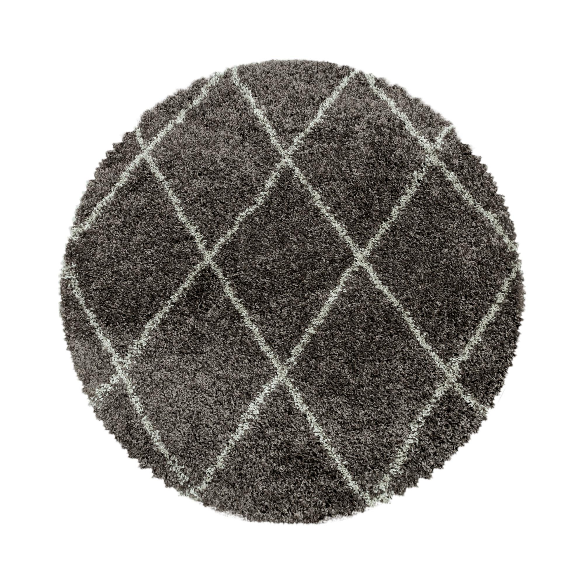 Alvor Rund Shaggy tæppe Geometrisk - Brun - 160x160 (Rund)
