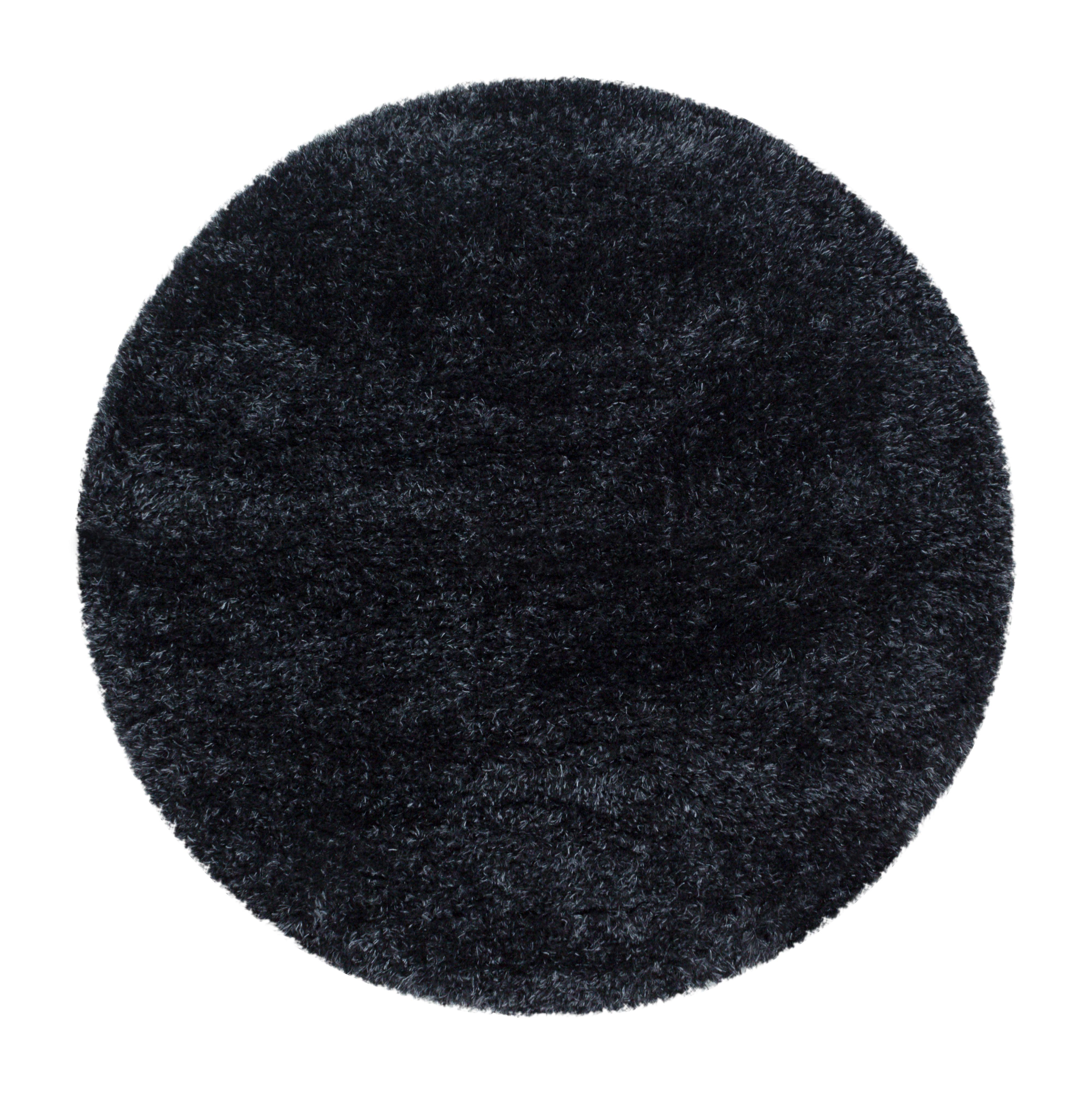 Brilliant Rund Shaggy tæppe Ensfarvet - Sort - 80x80 (Rund)
