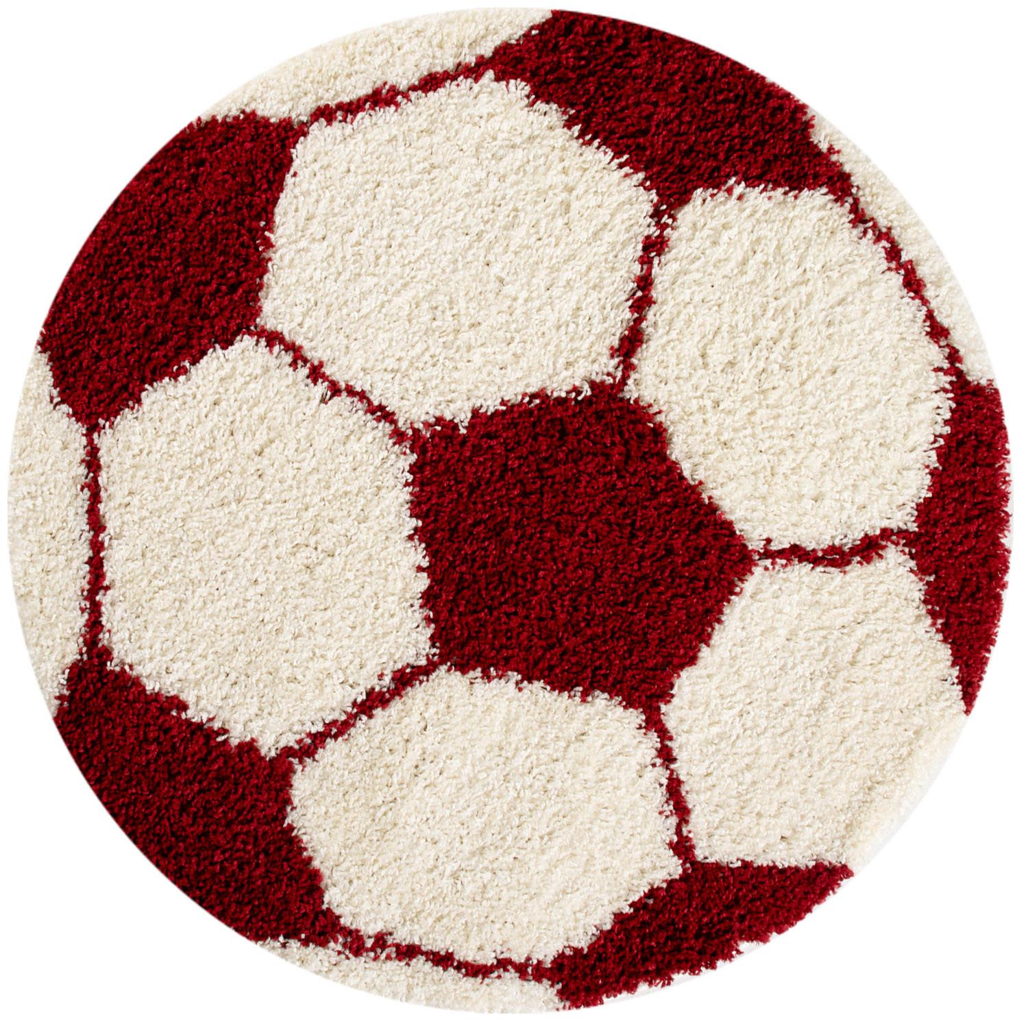 Fun Rund Børnetæppe Fodbold - Rød - 100x100 (Rund)