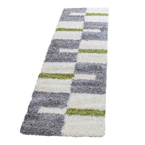 Gala Shaggy Tæppeløber Ternet - Grøn