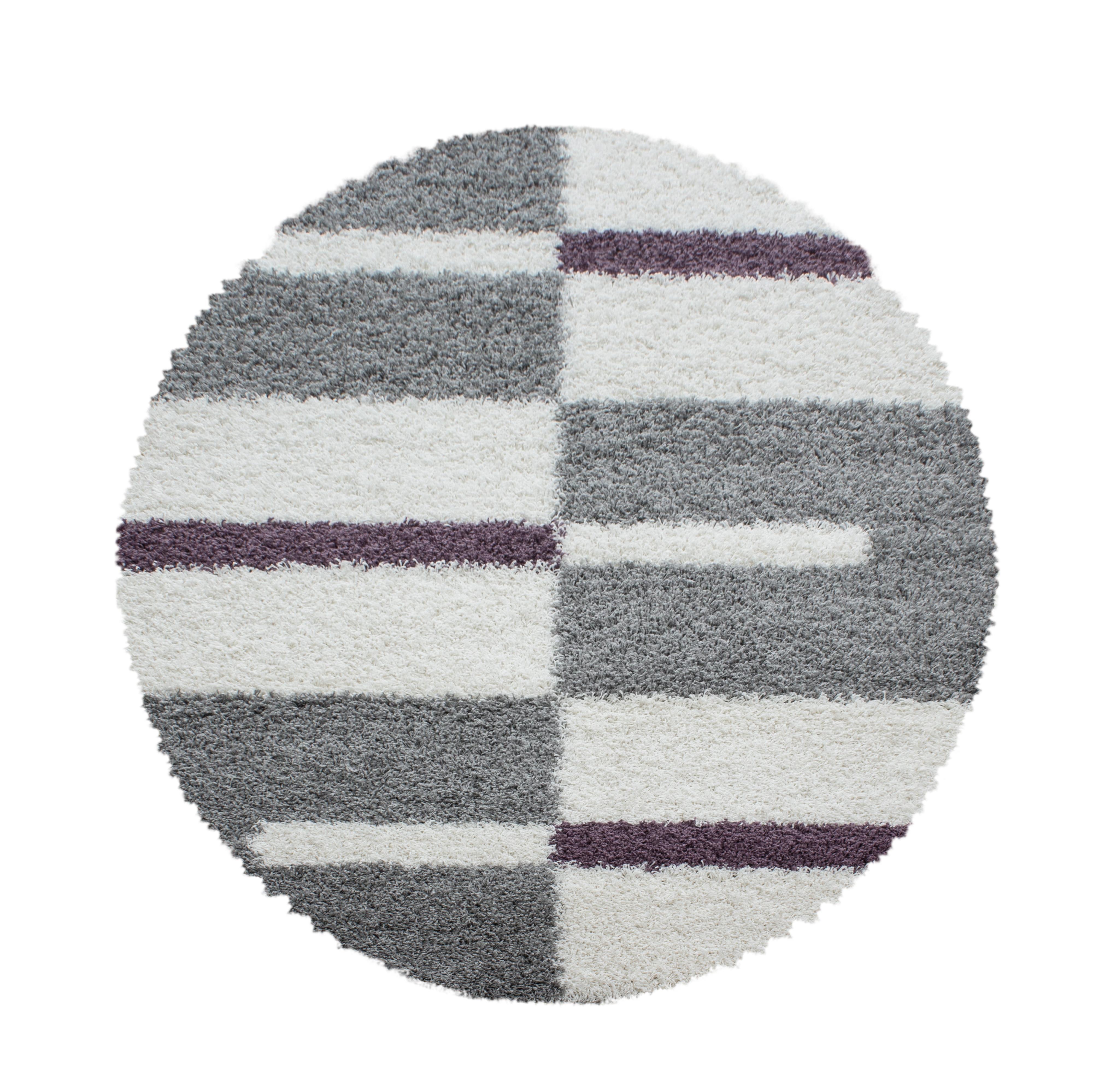 Gala Rund Shaggy tæppe Ternet - Lilla - 80x80 (Rund)
