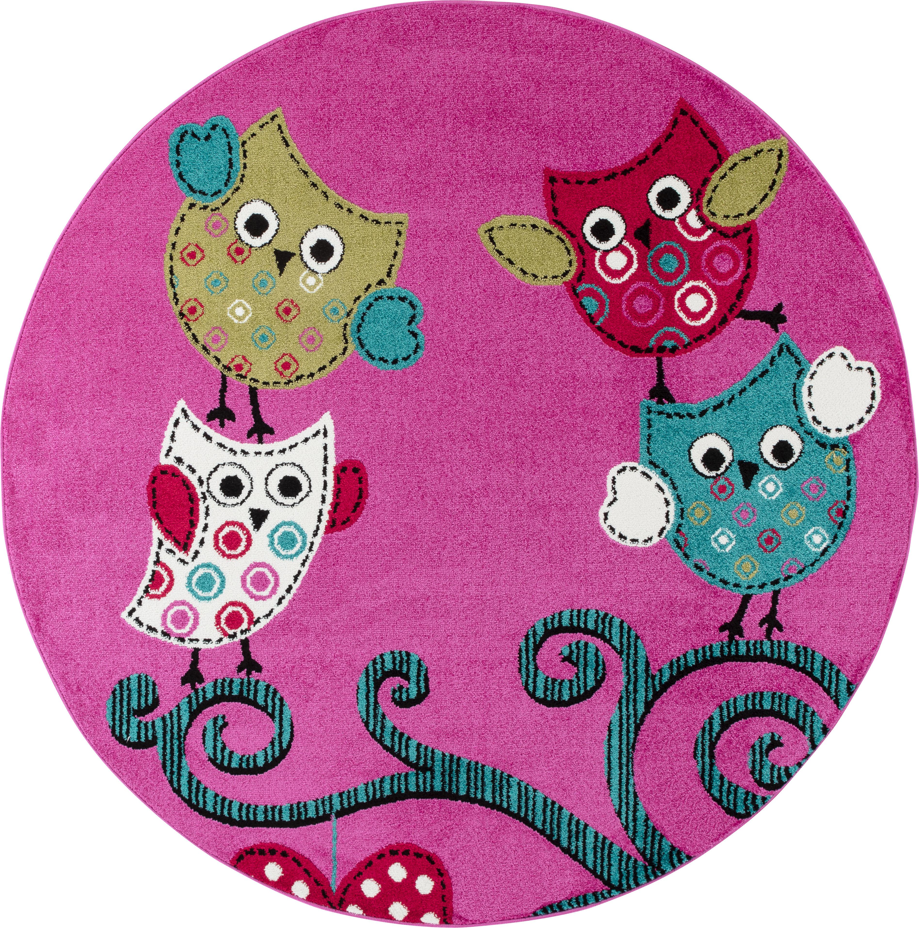 Kids Rund Børnetæppe Ugle - Lilla - 120x120 (Rund)