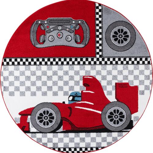 Kids Rund Børnetæppe Racerbil - Rød