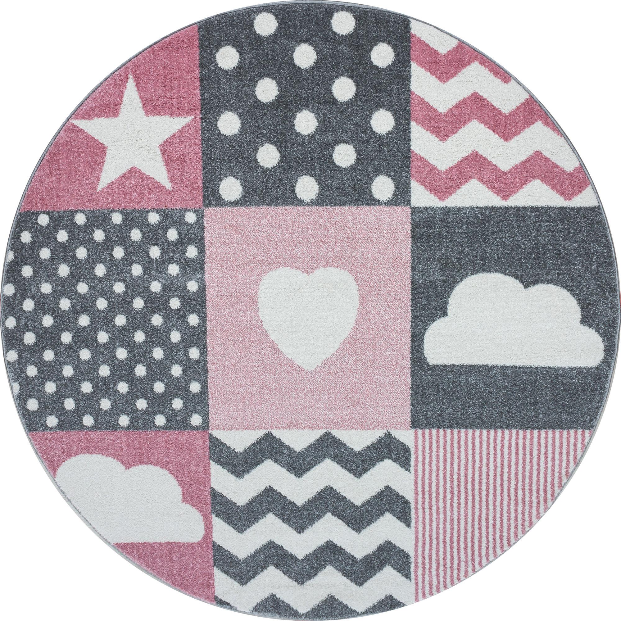 Kids Rund Børnetæppe Hjerte og stjerne - Pink - 120x120 (Rund)