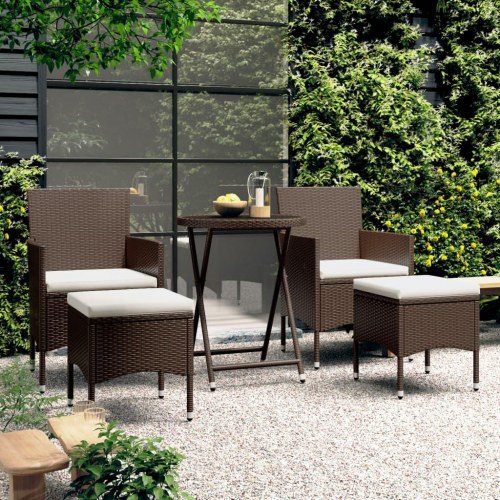 Bistrosæt til haven i polyrattan med hærdet glas - 5 dele, brun