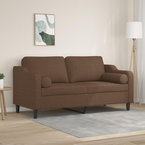 2-personers sofa med pyntepuder i stof - brun, sædebredde 140 cm