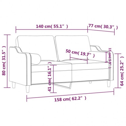 2-personers sofa med pyntepuder i stof - brun, sædebredde 140 cm