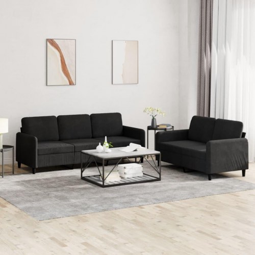 Sofasæt i velour - 2- og 3-personers, sort