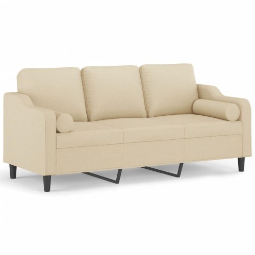 3-personers sofa med pyntepuder - stof, cremefarvet, 198 cm