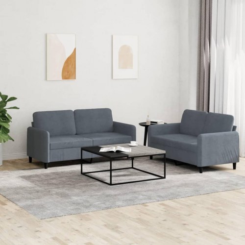 Sofasæt i velour - 2-pers. + 2-pers., mørkegrå