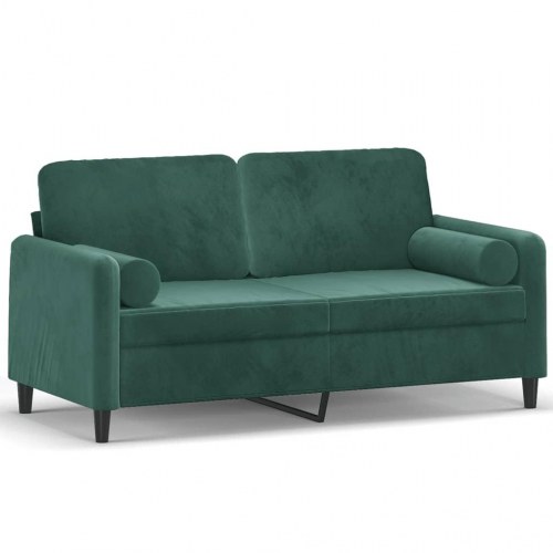 2-personers sofa i velour med pyntepuder, 140 cm - mørkegrøn