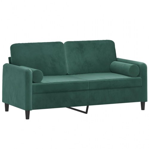 2-personers sofa i velour med pyntepuder, 140 cm - mørkegrøn