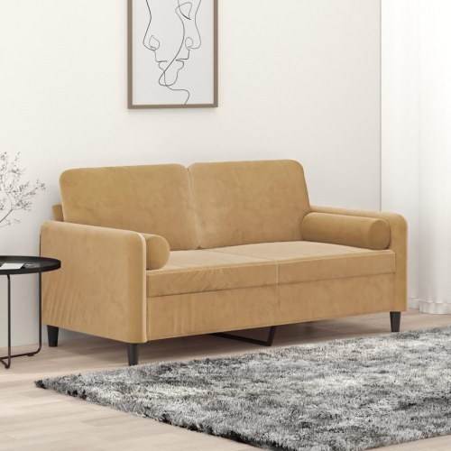2-personers sofa i velour med pyntepuder - brun, 158 cm