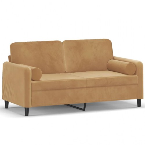 2-personers sofa i velour med pyntepuder - brun, 158 cm