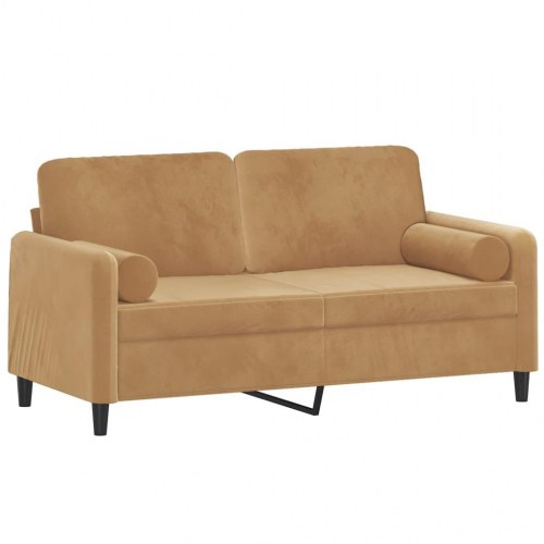 2-personers sofa i velour med pyntepuder - brun, 158 cm