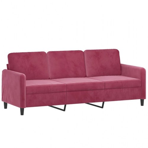 3-personers sofa i velour med pyntepuder - vinrød, 198 cm