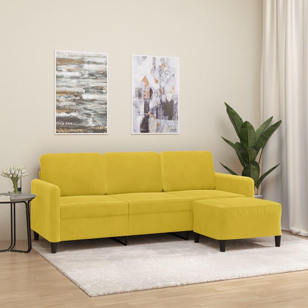 3-Personers Sofa Med Fodskammel 180 Cm Velour - Gul