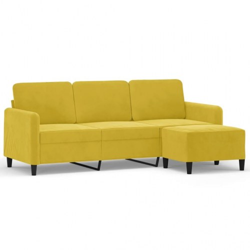 3-personers sofa med fodskammel - 198 cm velour, gul