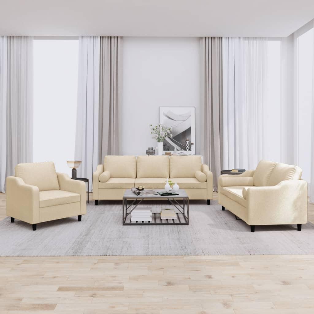 3 Personers Sofa Med Puder Stof Cremefarvet