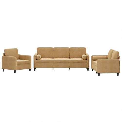 Sofasæt i velour - 3 dele med puder, brun