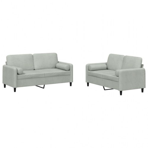 Sofasæt i velour - 2-pers. sofaer med puder, lysegrå (2 dele)