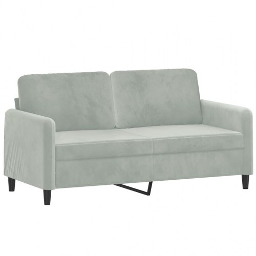 Sofasæt i velour, 3 dele med puder og fodskammel - lysegrå