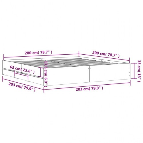 Sengeramme med skuffer 200x200 cm - grå sonoma-eg, konstrueret træ