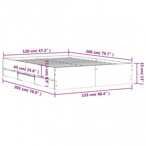 Sengeramme med skuffer 120×200 cm - konstrueret træ, røget eg