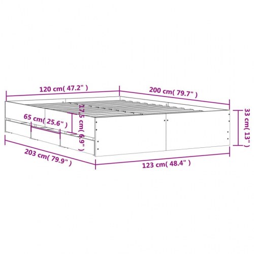 Sengeramme med skuffer 120x200 cm konstrueret træ brunt egetræ