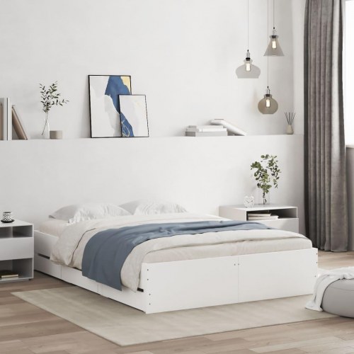 Sengeramme med skuffer 120×190 cm - konstrueret træ, hvid