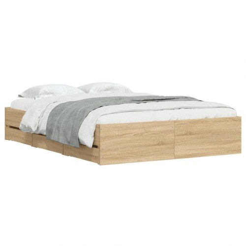 Sengeramme med skuffer 120x190 cm - konstrueret træ i sonoma-eg