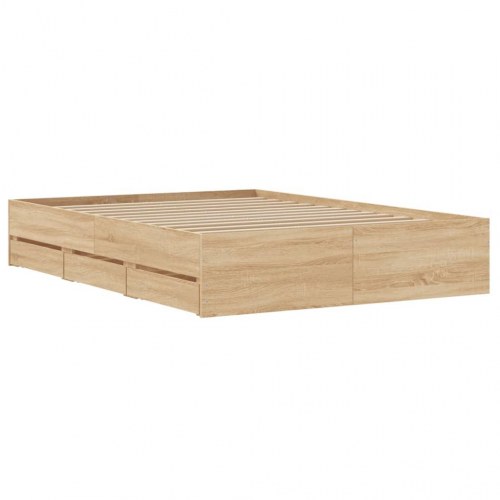 Sengeramme med skuffer 120x190 cm - konstrueret træ i sonoma-eg