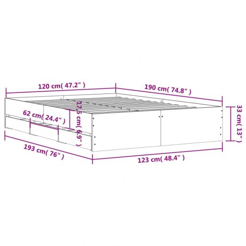 Sengeramme med skuffer 120x190 cm - konstrueret træ i sonoma-eg