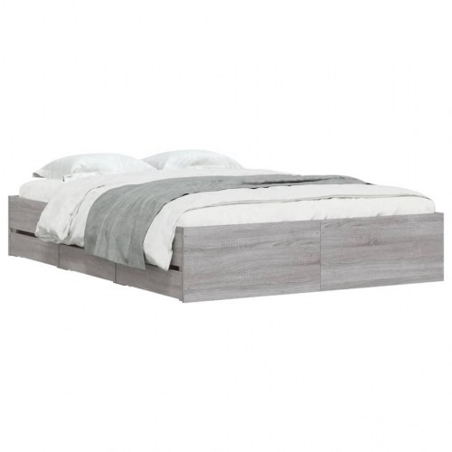 Sengeramme med skuffer 120×190 cm - grå sonoma-eg, konstrueret træ