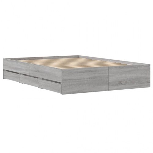 Sengeramme med skuffer 120×190 cm - grå sonoma-eg, konstrueret træ