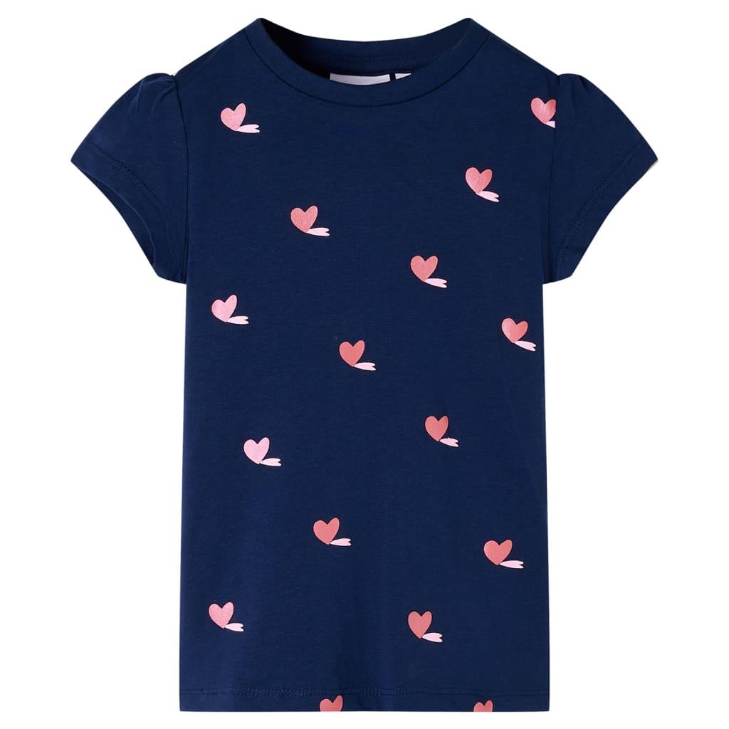 T-shirt til børn str. 116 - marineblå med hjerteprint