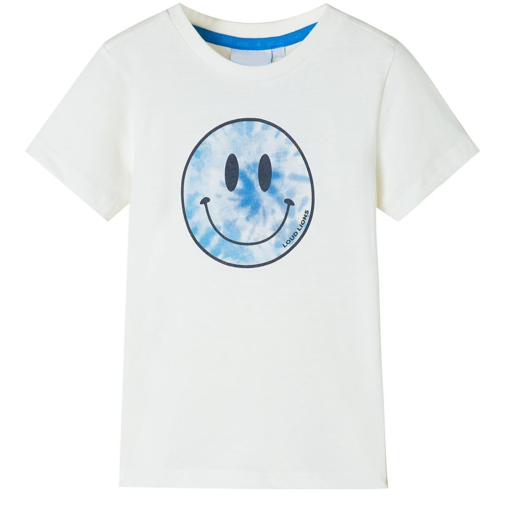 T-shirt til børn str. 128 - ecru med smilende ansigt